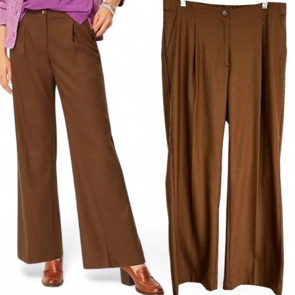 J.Jill Brown Straight Leg Trousers Sz 10‎ Minimalist Office Pants Heritage